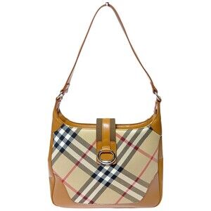 Burberry Nova Check Hobo Shoulder Bag Camel Tan Brown Tan